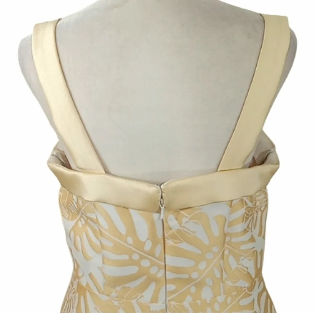 Kay Unger Liv Palm Leaf Jacquard Tea Length Cocktail Dress Size 6